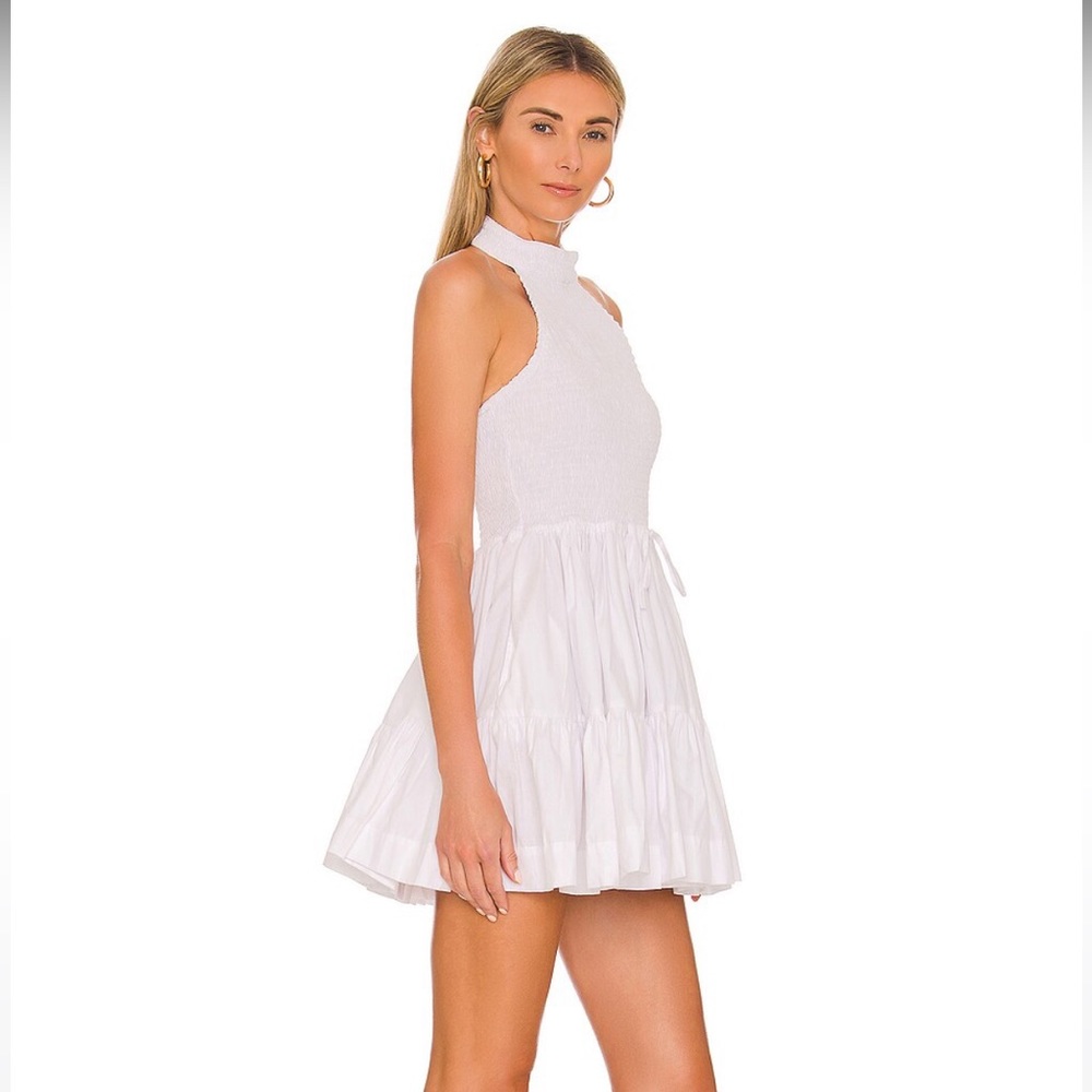 Sleeveless White Smocked Mini Dress